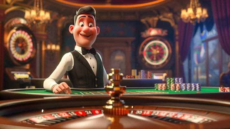 Roulette wheel spinning with betting layout visible